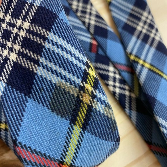 Vintage 70s Retro Blue Red Scotch Plaid Wool Tie - Picture 3 of 3